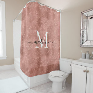 Girly Rose Gold Glitter Sparkle Monogram Script