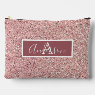 Girly Rose Gold Glitter Sparkles Monogram Name Accessory Pouch