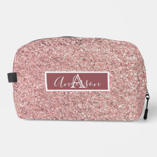 Girly Rose Gold Glitter Sparkles Monogram Name Dopp Kit