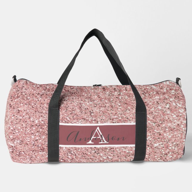 Girly Rose Gold Glitter Sparkles Monogram Name  Duffle Bag (Front)