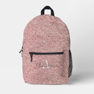 Girly Rose Gold Glitter Sparkles Monogram Name  Printed Backpack