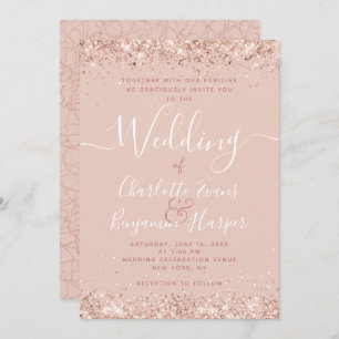 Girly Rose Gold Glitter Wedding Invitation