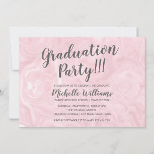 Girly Rose gold marble   Feminine Graduation Invitation