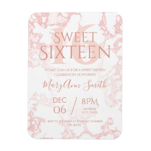 Girly Rose Gold Marble Glitter Sweet Sixteen Magnet