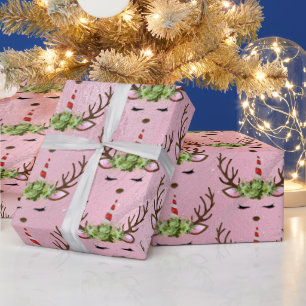 Girly rose gold marble unicorn reindeer pattern wrapping paper