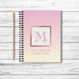 Girly Rose Gold Monogram Marble Pink Vanilla Ombre Notebook