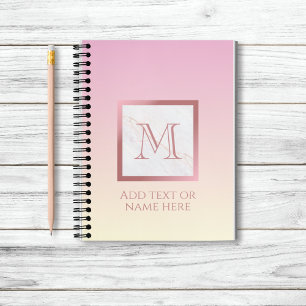 Girly Rose Gold Monogram Marble Pink Vanilla Ombre Notebook