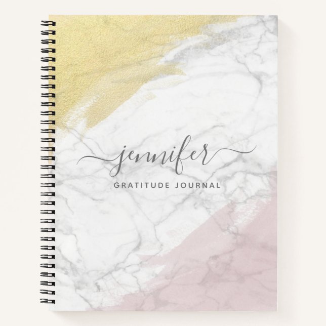 Girly Rose Gold Monogram Personalized Marble Notebook (Front)