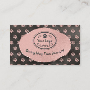 Girly Rose Gold Paw Prints Dog Grooming Add Logo Business Card