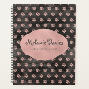 Girly Rose Gold Pawprints Dog Grooming Planner