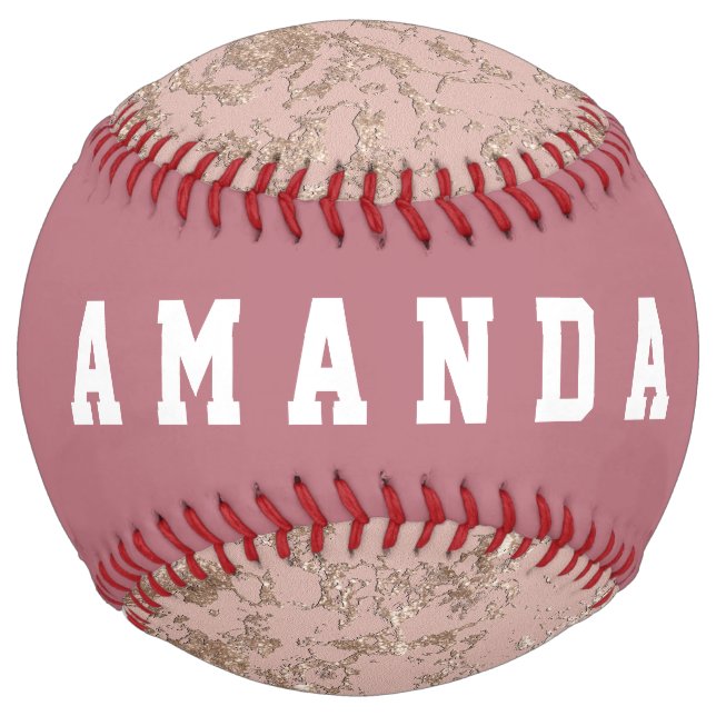 Girly Rose Gold Personalized Softball (Back)