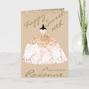 Girly Rose Gold Personalized Sweet 16th Birthday Card