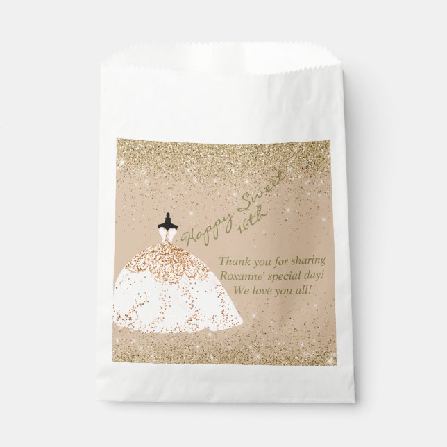 Girly Rose Gold Personalized Sweet 16th Birthday Favour Bag (Front)