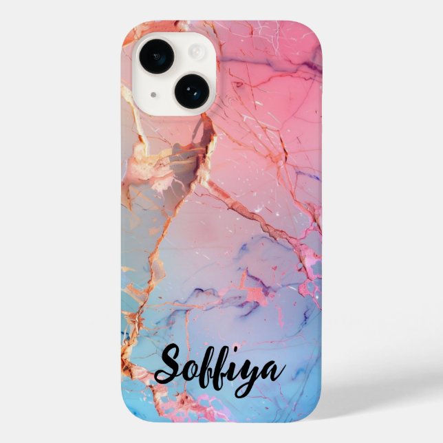 Girly Rose Gold Pink Agate Quartz Sparkle Monogram Case-Mate iPhone Case (Back)