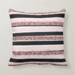 Girly Rose Gold Pink Black Glitter Stripes Pattern Throw Pillow<br><div class="desc">This elegant, modern, and girly pattern is perfect for the trendy and stylish fashionista. It features a faux printed rose gold scatter glitter stripes pattern alongside blush pink and black stripes on top of a simple white background. It's glamourous, luxury, and pretty. ***IMPORTANT DESIGN NOTE: For any custom design request...</div>