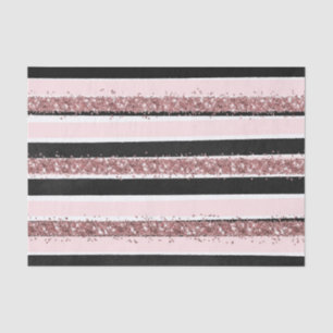 Girly Rose Gold Pink Black Glitter Stripes Pattern Tissue Paper