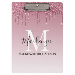 Girly Rose Gold Pink Glitter Monogram Name  Clipboard