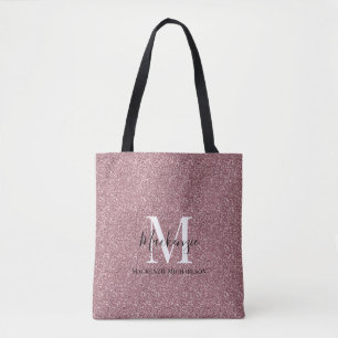 Girly Rose Gold Pink Glitter Monogram Name Tote Bag