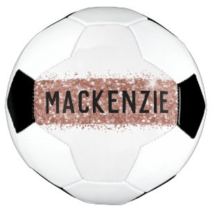 Girly Rose Gold Pink Sparkly Monogram Name Soccer Ball