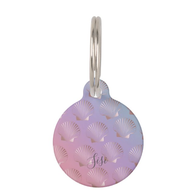 Girly rose gold seashell pattern colourful pet tag (Front)