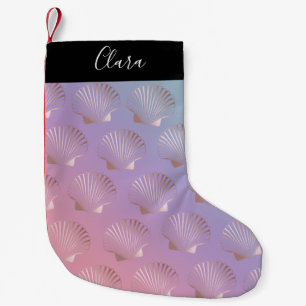 Girly rose gold seashell pattern colourful small christmas stocking