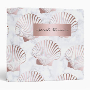 Girly rose gold seashell pattern & white marble binder
