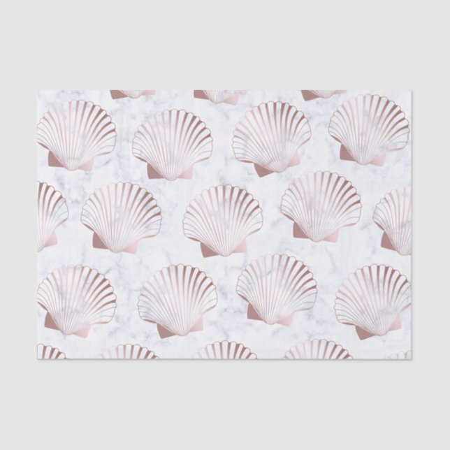 Girly rose gold seashell pattern & white marble tissue paper (Front)