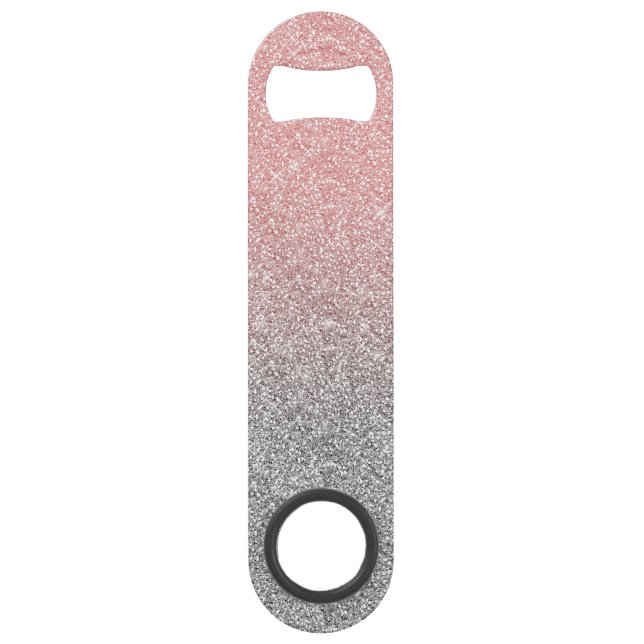 Girly Rose Gold Silver Glitter Ombre Design Bar Key (Front)
