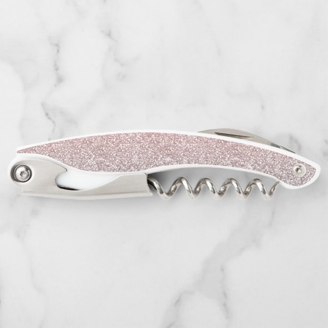Girly Rose Gold Silver Glitter Ombre Design Corkscrew (Front)