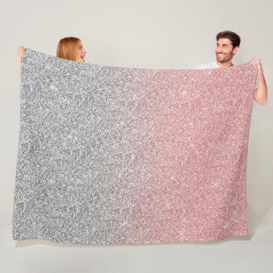 Girly Rose Gold Silver Glitter Ombre Design Fleece Blanket