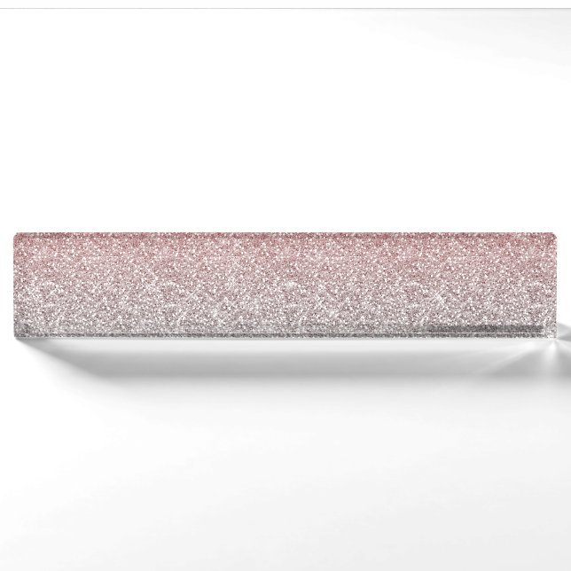 Girly Rose Gold Silver Glitter Ombre Design Nameplate (Front)