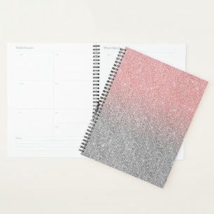 Girly Rose Gold Silver Glitter Ombre Design Planner