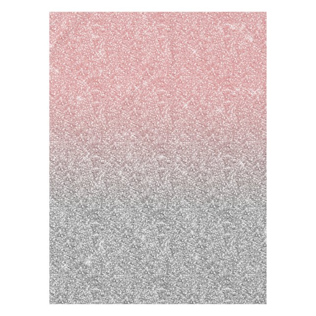Girly Rose Gold Silver Glitter Ombre Design Tablecloth (Front)
