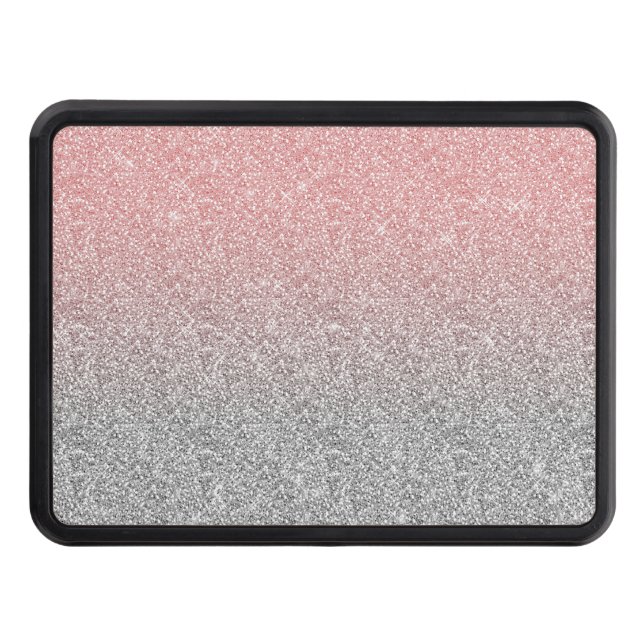 Girly Rose Gold Silver Glitter Ombre Design Trailer Hitch Cover (Front)