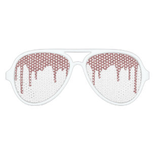 Girly Rose Gold Sparkle Glitter Drips Aviator Sunglasses