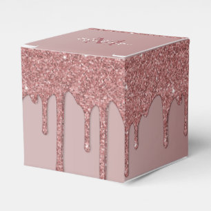 Girly Rose Gold Sparkle Glitter Drips Monogram Favor Box
