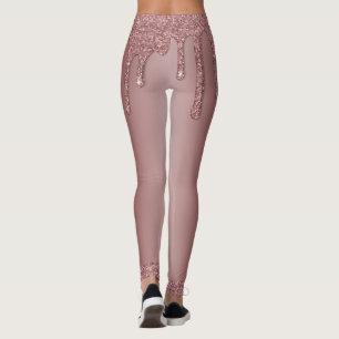 Girly Rose Gold Sparkle Glitter Drips Monogram Leggings
