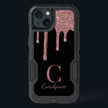 Girly Rose Gold Sparkle Glitter Drips Monogram<br><div class="desc">Girly Rose Gold Sparkle Glitter Drips Monogram Phone Case with our trendy faux glitter drips in blush pink/rose gold on a chic black background. Designed by Cedar and String. To personalize further, please click the "customize further" link and use the design tool to modify the design. If you need assistance...</div>