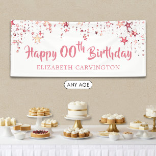 Girly Rose Gold Stars Happy Birthday Name Banner