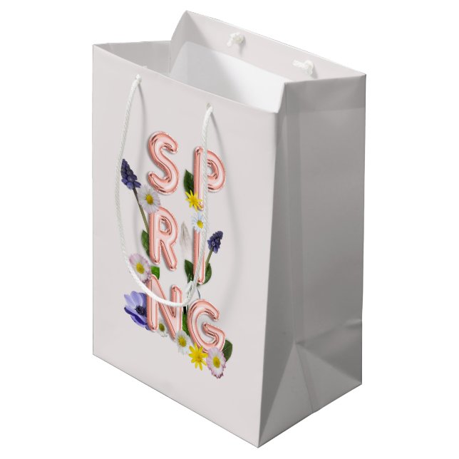 Girly Rose Gold Trendy Flower SPRING Typography Medium Gift Bag (Front Angled)