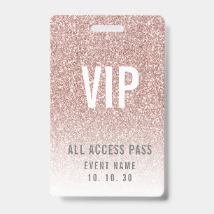 Girly Rose Pink Glitter Female VIP Access Event Badge