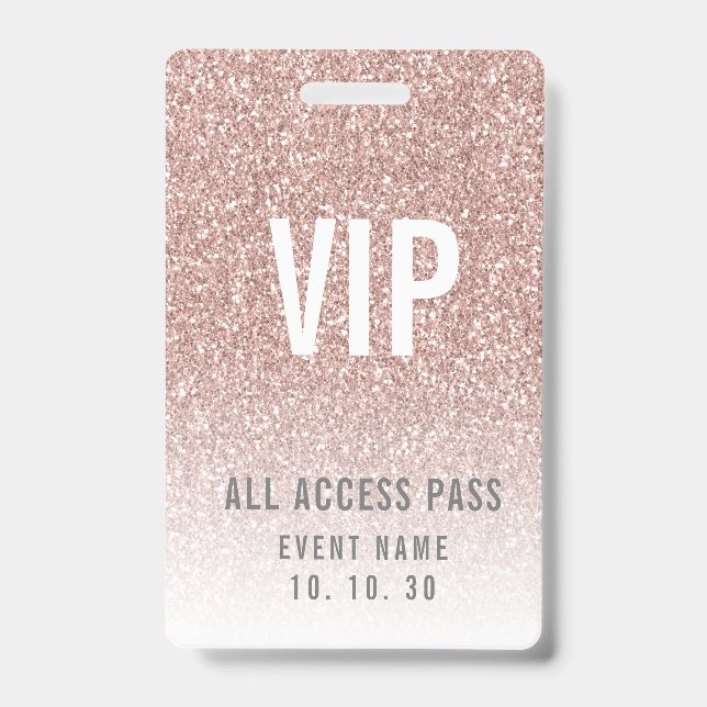 Girly Rose Pink Glitter Female VIP Access Event Badge (Front)