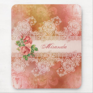Girly Roses and Lace Personalized Mousepad