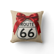 Girly Route 66 Cushion Red Ribbon Bow Aesthetic