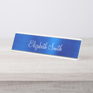Girly Royal Blue Metallic Foil Desk Name Plate
