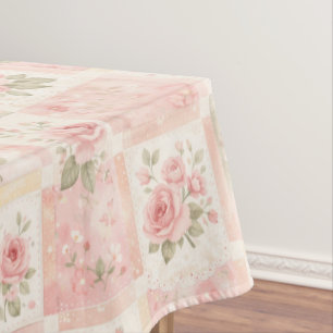 Girly Rustic Pink Quilt Floral Patchwork Pattern Tablecloth