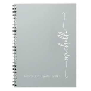 Girly Sage Green Modern Script Monogram Name  Notebook