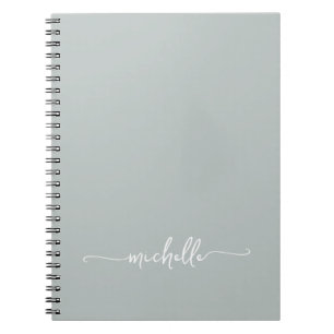 Girly Sage Green Monogram Name Script Signature Notebook