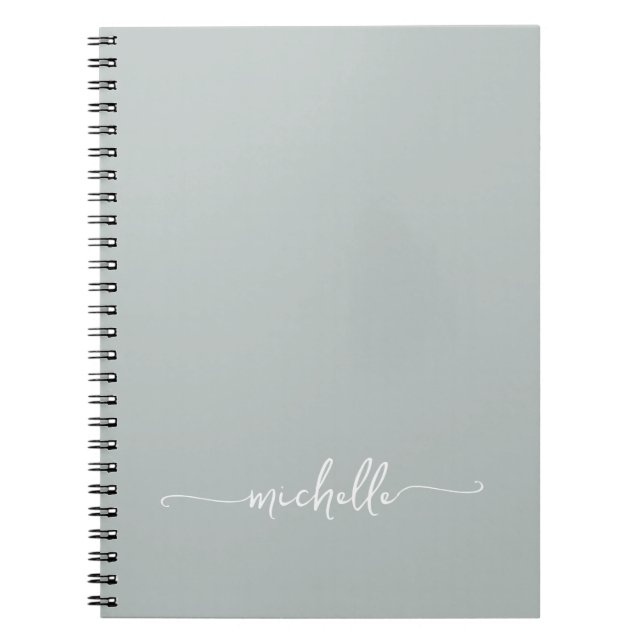Girly Sage Green Monogram Name Script Signature Notebook (Front)