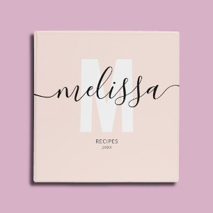 Girly School Monogram Calligraphy Blush Pink Binder